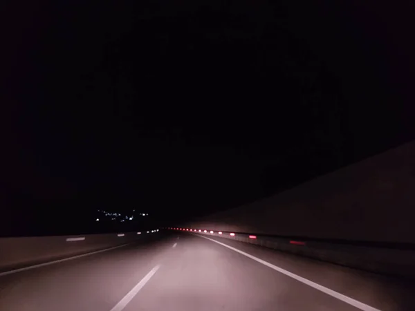 Gatubelysning Natten Resa Motorväg Ionia Gata Greece — Stockfoto