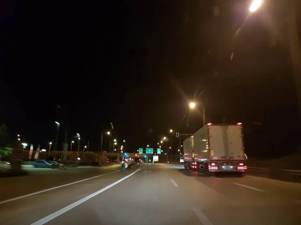 Straßenbeleuchtung Der Nacht Reise Autobahn Ionia Straße Griechenland — Stockfoto