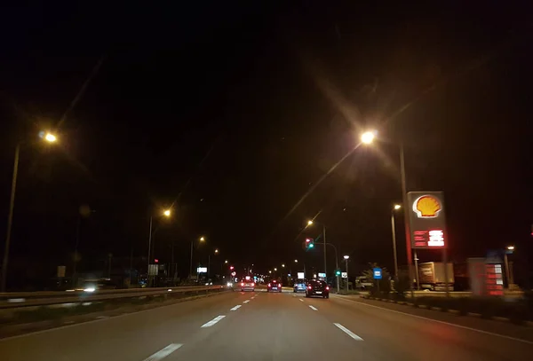 Drogi Uliczne Światła Nocy Podróży Autostrady Ionia Ulicy Greckiej — Zdjęcie stockowe