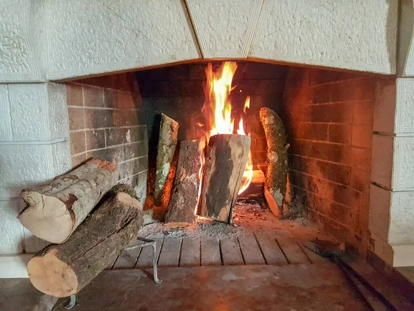 Chimenea Leña Invierno Estación Fondo — Foto de Stock