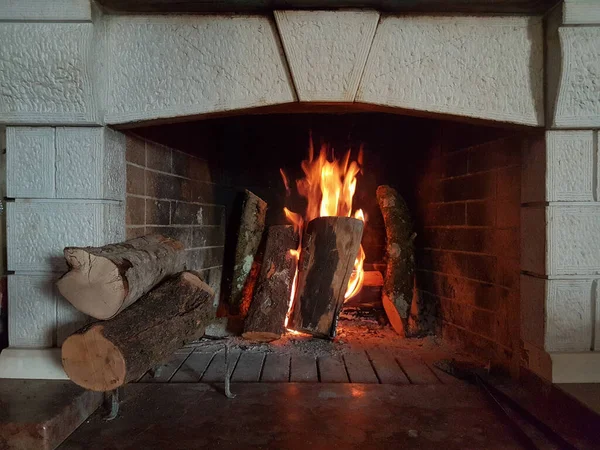 Kamin Brennen Feuer Wälder Winter Saison Hintergrund — Stockfoto