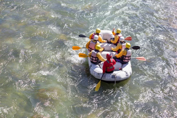 Rafting Hajó Extrém Sport Színek Emberek Evezés Arahthos Folyó Arta — Stock Fotó