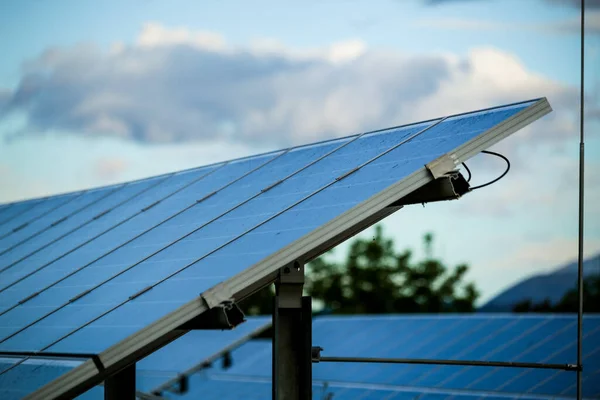 solar panels park in the morning before sunrise