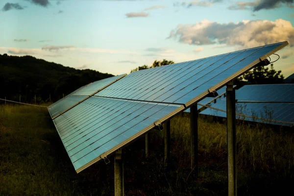 solar panels park in the morning before sunrise