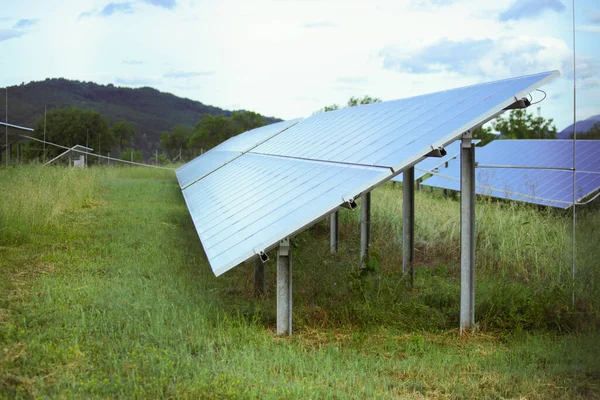 solar panels park in the morning before sunrise