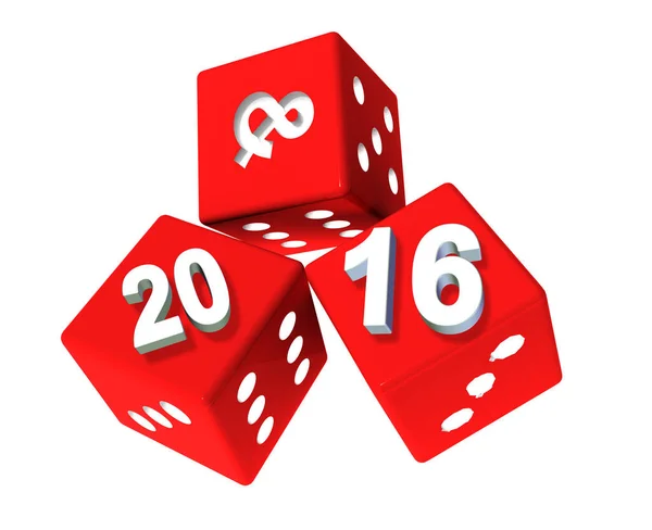2016 Neujahrstag Hintergrund Rote Würfeln Weiße Zahlen Isoliert Darstellung — Stockfoto