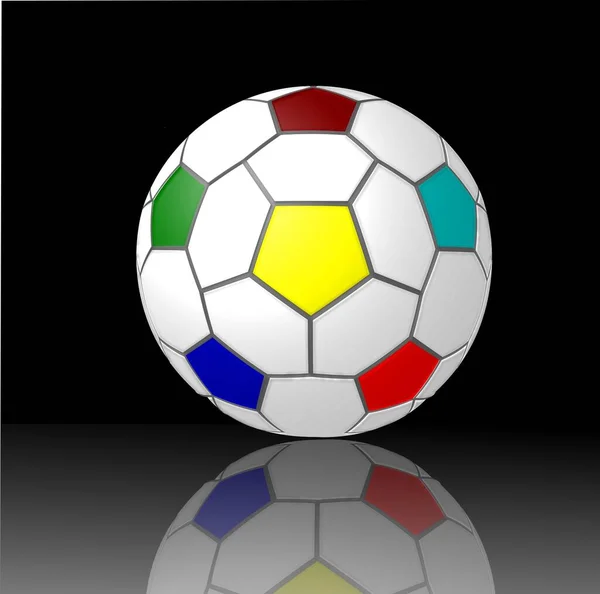 3Dイラストのサッカーボールとカラフルなドット — ストック写真