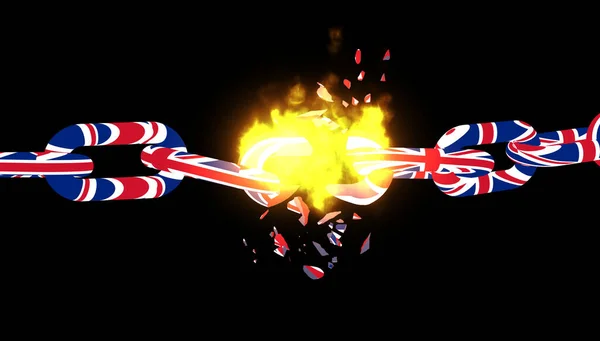 Brexit Φωτιά Σπασμένη Αλυσίδα Μαύρο Φόντο Rendering — Φωτογραφία Αρχείου