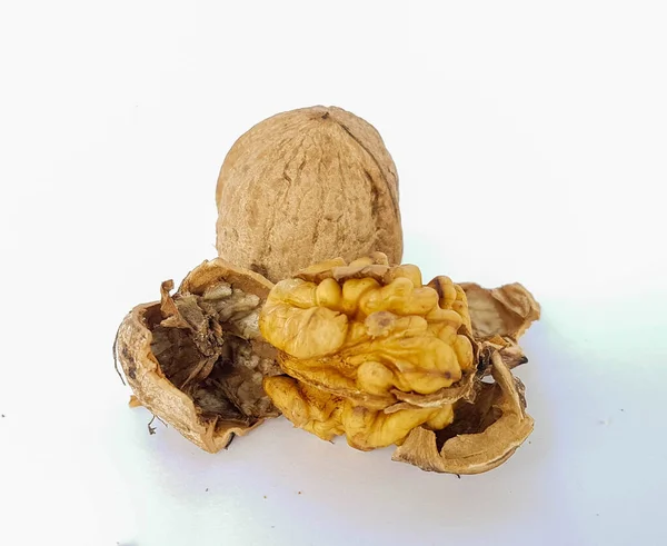 Nueces Enteras Sin Cáscara Aislado Fondo Alimentos — Foto de Stock