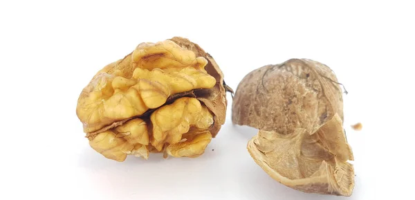 Nueces Enteras Sin Cáscara Aislado Fondo Alimentos — Foto de Stock