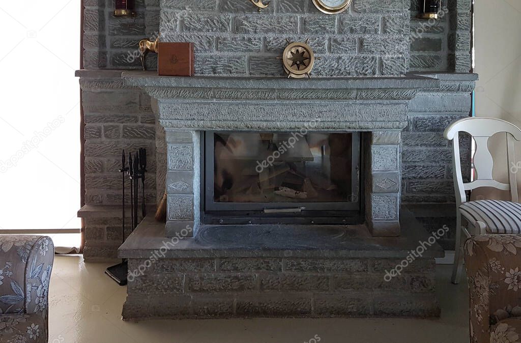 fireplace made from stone traditional style  Greece