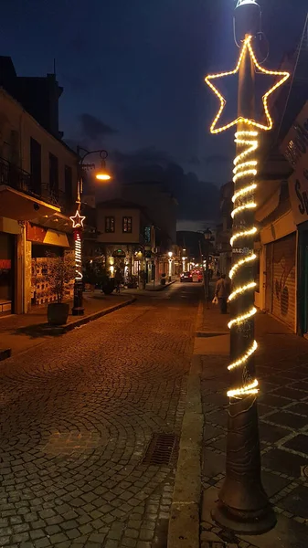 Xmas Noite Ligths Ioannina Cidade Estrada Local Mercado Grécia — Fotografia de Stock