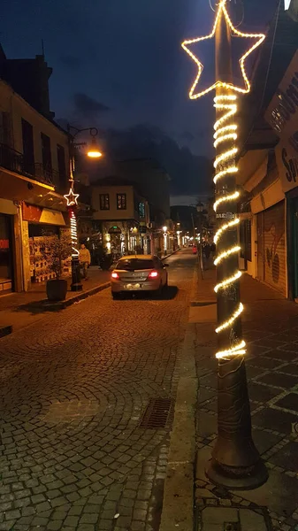 Xmas Night Ligths Ioannina City Local Road Market Greece — Stock Photo, Image