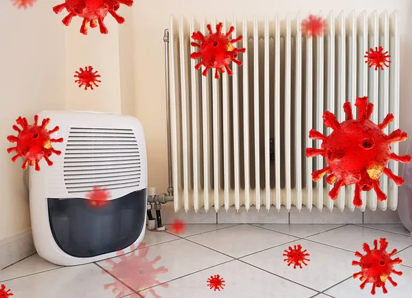 Nem giderici koronavirüs covid-19 ev havası atmosfer odasında - 3D görüntüleme