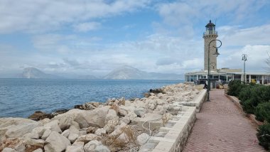 patra lighthouse greece ionio sea in sunny winter day ionio sea clipart
