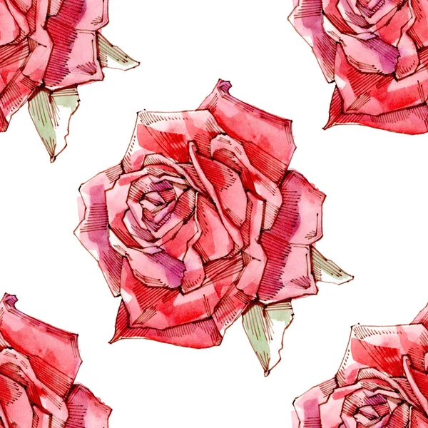 Akvarel, červené růže. Vzor bezešvé. — Stock fotografie