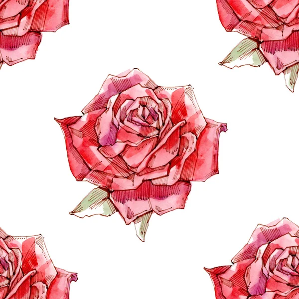 Roses rouges aquarelle. Modèle sans couture . — Photo