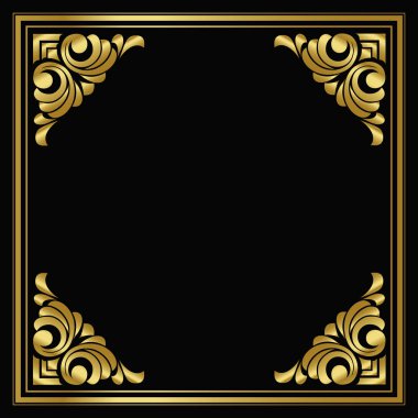 Düğün ya da doğum günü davetiyesi, broşür, poster ya da kartvizit için vektör tasarım şablonu. Geometrik altın desenli. Art Deco stilinde eski model altın çerçeve..