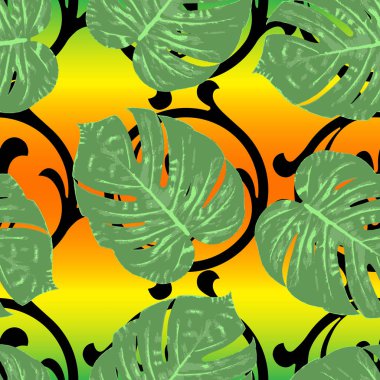 Canavar tropikal yaprak vektör çizimi. Yaz baskısı