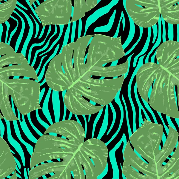 Monstera tropiska blad vektor illustration. Sommartryck — Stock vektor
