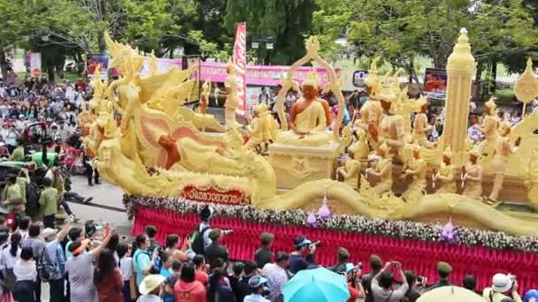 Ubon Candle Festival Die Kerzen Sind Aus Wachs Geschnitzt Thai — Stockvideo