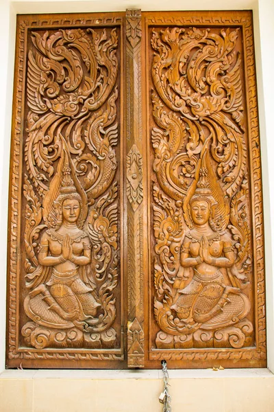 Ancienne Porte Bois Sculpté — Photo