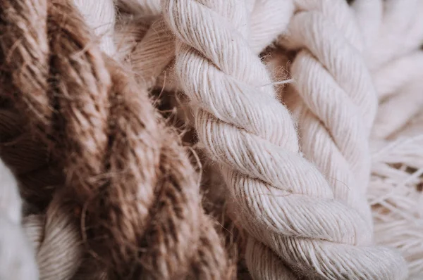 扭曲的绳索背景 宏观镜头的纺织品细节 — 图库照片