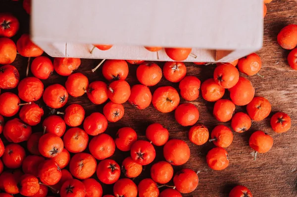turuncu sorbus çilek ve ahşap kutu 