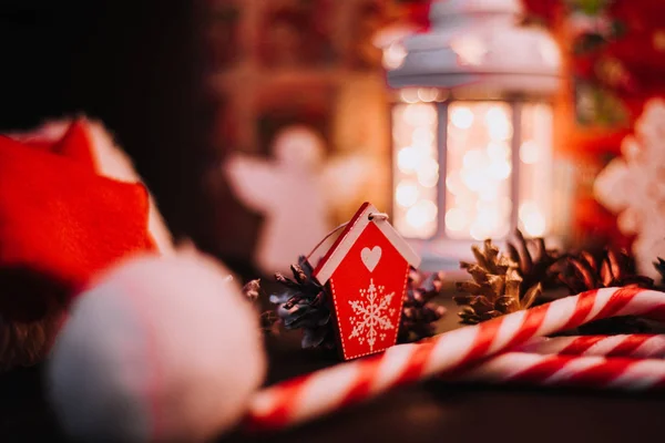 Año Nuevo Decoraciones Navidad Caramelos Palitos Menta Roja — Foto de Stock