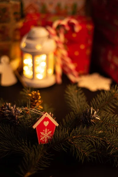 Año Nuevo Decoración Navidad Juguete Casa Roja — Foto de Stock