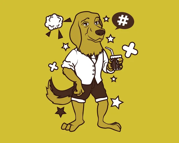 Hipster Σκύλο Κινουμένων Σχεδίων Shirt — Διανυσματικό Αρχείο