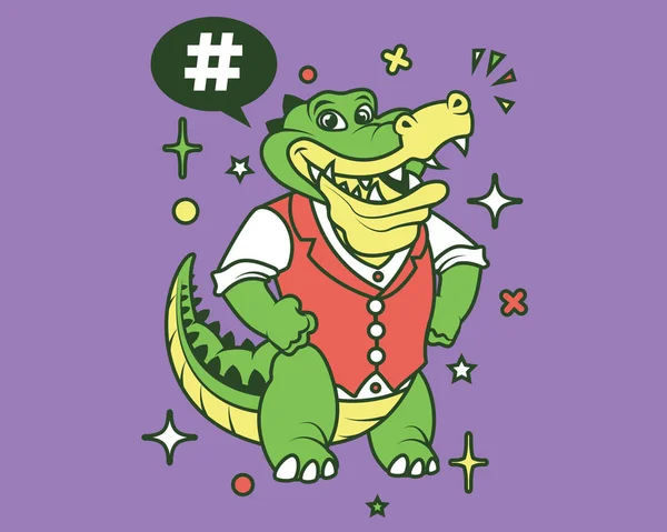 Hipster Gator Cartoon Shirt — Vetor de Stock