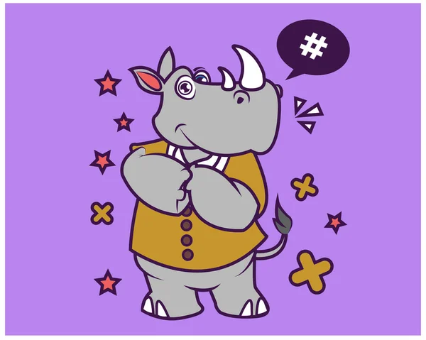 Hipster Rhino Camiseta Dibujos Animados — Vector de stock