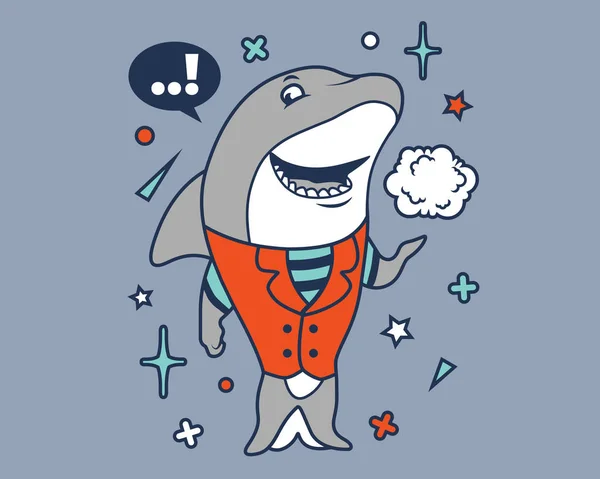 Hipster Shark Cartoon Tirt — стоковый вектор