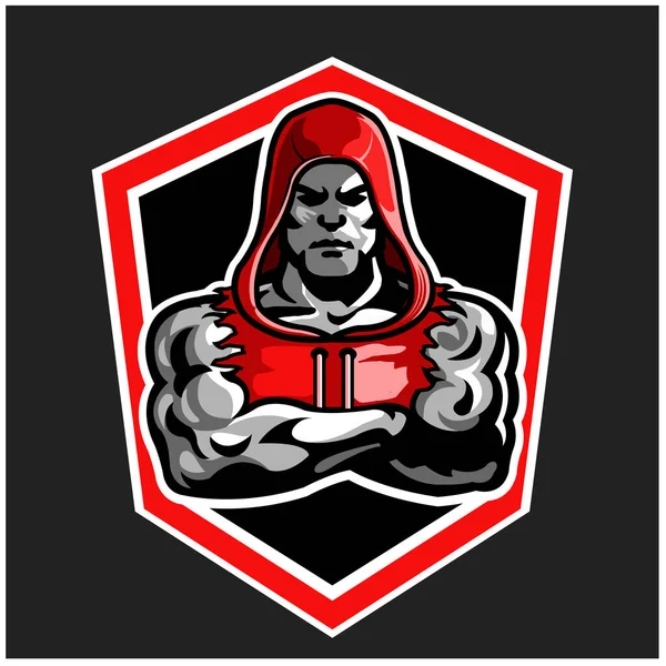 Muscular Man Wearing Hoodie Mascot Logo — Stock Photo, Image