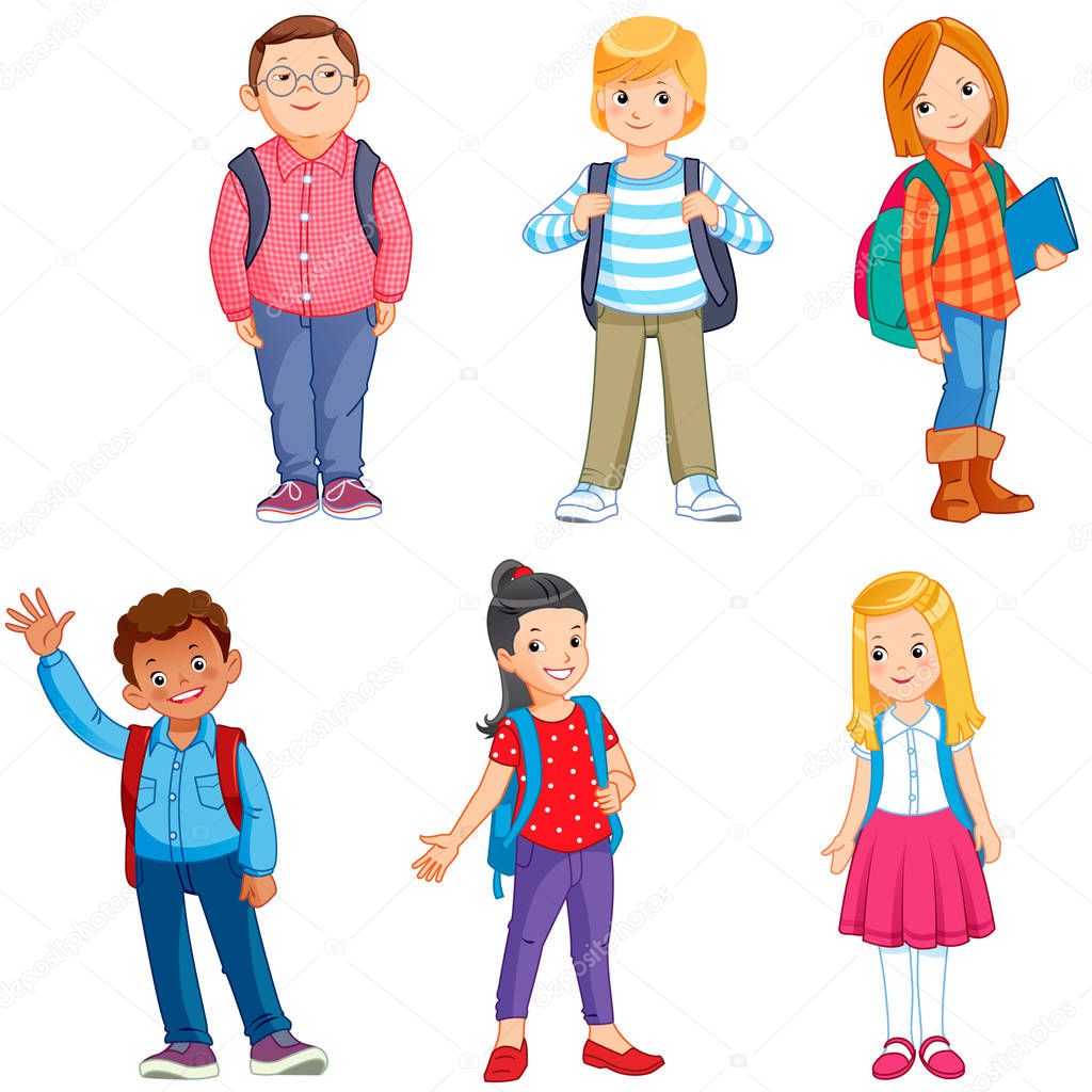 pupils with school backpacks