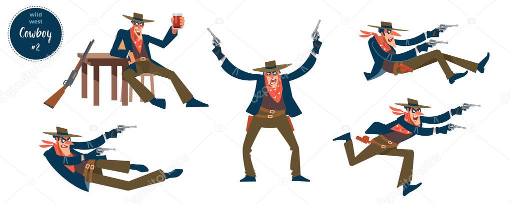 Cowboy design concept with flat human character of various persons in different situations with cartoon pictograms vector illustration