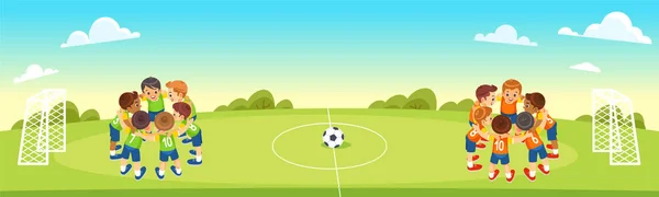 Barnens fotbollslag på planen. — Stock vektor
