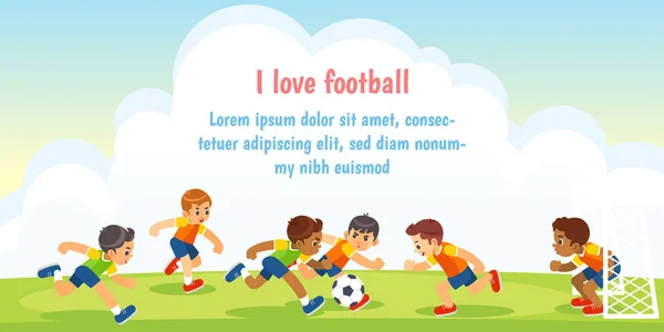 Kinder treiben Fußball. Vorlage Banner, Präsentation, Karten, Poster Web-Seite Vektorillustration — Stockvektor