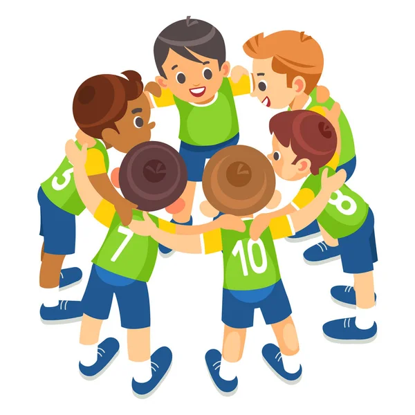 Los niños juegan deportes. Equipo de Deportes Infantiles Unidos Listo para Jugar Juego . — Archivo Imágenes Vectoriales