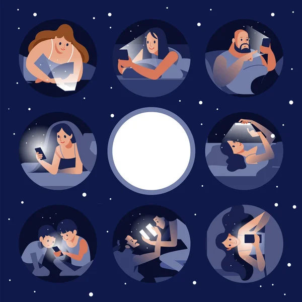 Bir grup şirin insan telefonda sosyal ağlarda sohbet ediyorlar. İnternet üzerinden çevrimiçi iletişim. İniş sayfası, şablon, ağ, mobil uygulama, poster, afiş, broşür