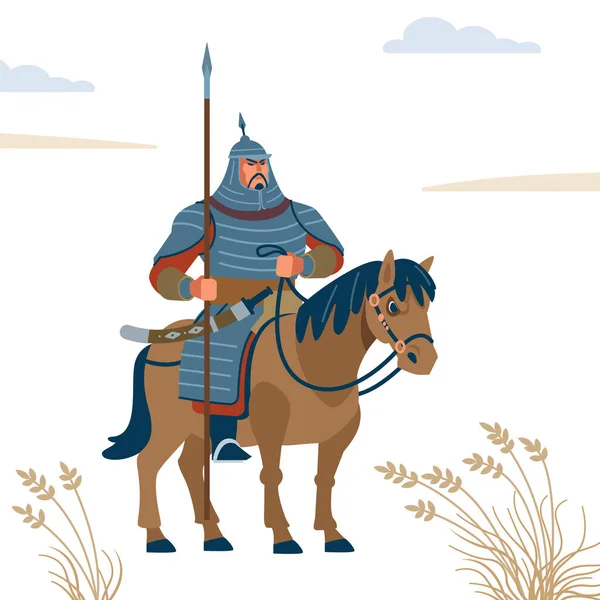 Mongolisk krigare. Stark krigare karaktär vektor isolerad platt stil illustration. — Stock vektor