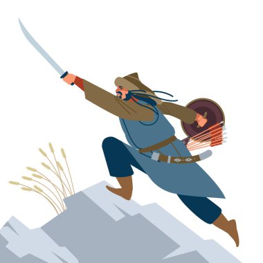 Moğol savaşçısı. Ortaçağ savaş illüstrasyonu. Tarihi illüstrasyon. İzole vektör düz illüstrasyon.