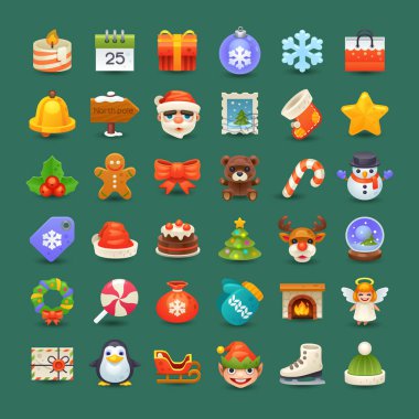  yeşil arka plan üzerinde şirin Noel simgeleri