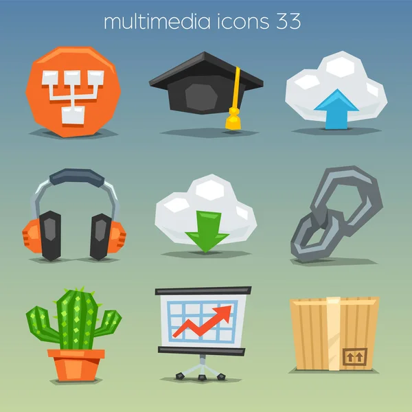 Funny Multimedia Icons Set Grey Background — Stock Vector
