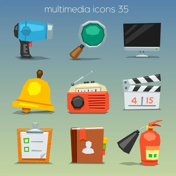 Divertidos Iconos Multimedia Sobre Fondo Gris — Archivo Imágenes Vectoriales