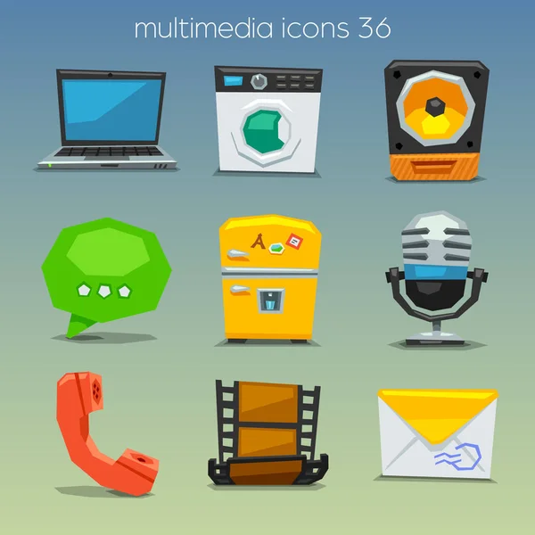 Funny Multimedia Icons Set Grey Background — Stock Vector