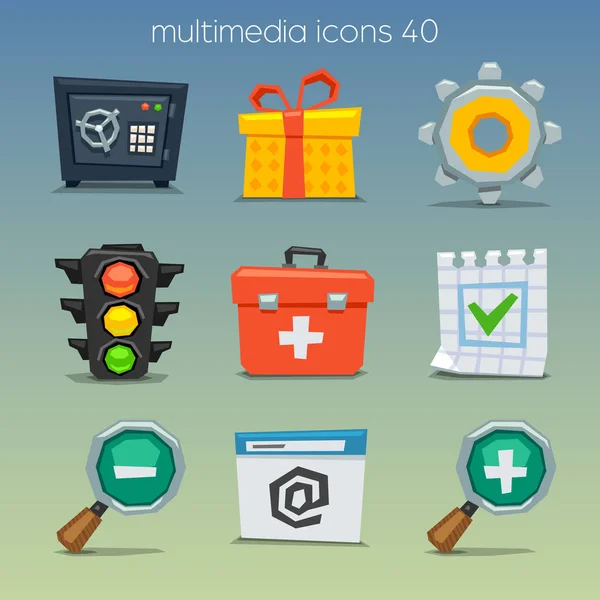 Funny Multimedia Icons Set Grey Background — Stock Vector