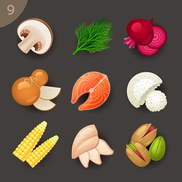 Set Cartoon Style Various Food Ingredients — Stock Vector