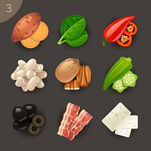 Set Cartoon Style Various Food Ingredients — Stock Vector
